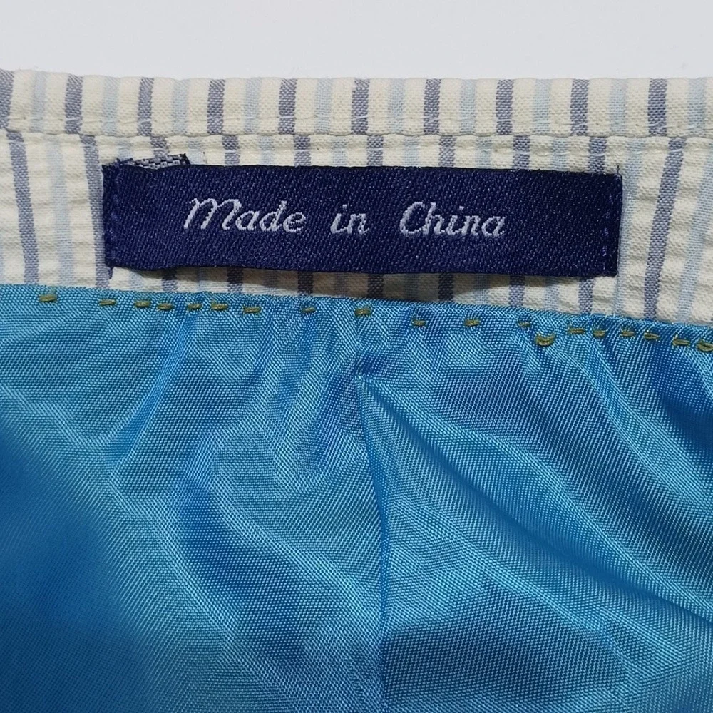 Alan Flusser Mens 42R Blue Stripe Seersucker Blazer Resort Cruise Wedding Guest